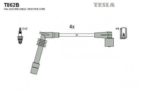 Кабель запалювання к-кт Opel Omega 94-02 2.0 TESLA T862B