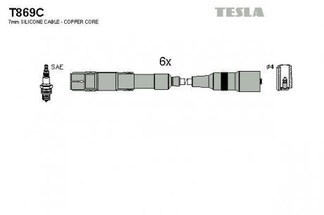 Кабель зажигания, к-кт Audi 92-00 2,6;2,8 TESLA T869C