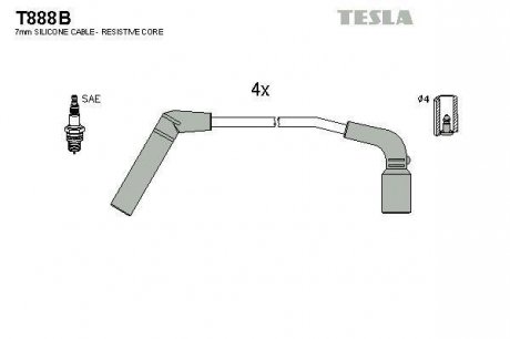 Провода свечные Матиз 1,0/Авео 1,2 (силикон) TESLA T888B