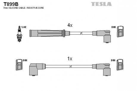 Кабель зажигания, к-кт Mazda 626 1,8;2,0;2,2 87-92 TESLA T899B