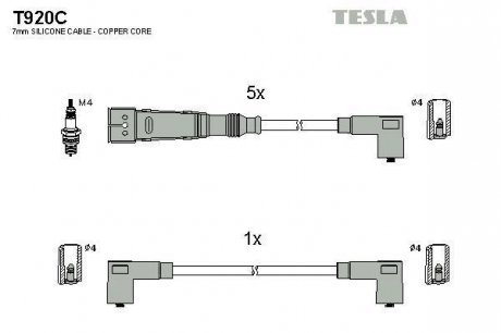 Кабель запалювання к-кт VW T4 90-03 3,5 TESLA T920C