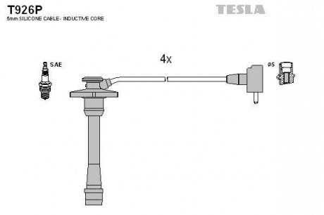 Кабель зажигания, к-кт Toyota Corolla 97-00 1,4 4EFE TESLA T926P