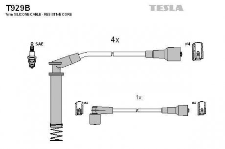 Кабель зажигания, к-кт Opel Calibra, Vectra 88-95 1,8;2,0 TESLA T929B