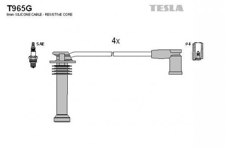 Кабель зажигания, к-кт Ford Fiesta 05- 2,0, Mondeo III 00- 1,8;2,0 TESLA T965G