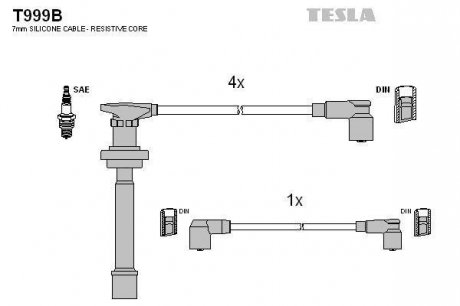 Комплект высоковольтных проводов TESLA T999B