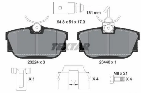 Комплект гальмівних колодок задн, VW CALIFORNIA T4 CAMPER, TRANSPORTER T4 1.8-2.8 07.90-06.03 TEXTAR 2322416