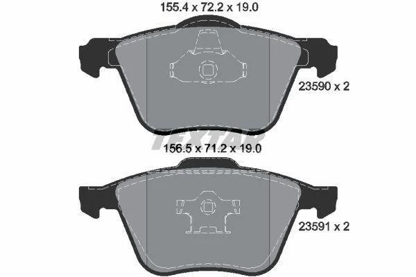 Комплект гальмівних колодок передн, VOLVO S60 I, S80 I, V70 II, XC90 I 2.0-4.4 01.99-12.14 TEXTAR 2359001 (фото 1)