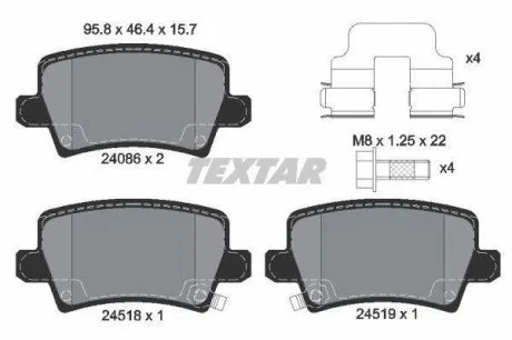 Комплект гальмівних колодок задн, HONDA CIVIC VIII 1.4-2.2D 09.05-01.12 TEXTAR 2408601