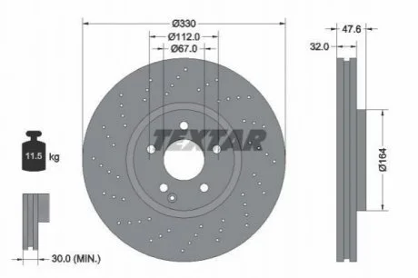 Диск гальмівний MERCEDES E(W211)/S(W220) F D=330mm 02-09 - замена на T92124105 TEXTAR 92124100