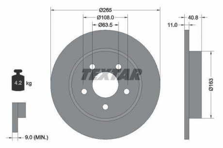 Диск тормозной (задний) Ford Focus/C-Max 04-(265x11) PRO TEXTAR 92133703