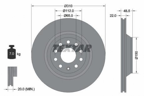 Диск гальмівний (задній) VW Passat 05-/Golf/Seat Leon 12- (310x22) PRO TEXTAR 92140703