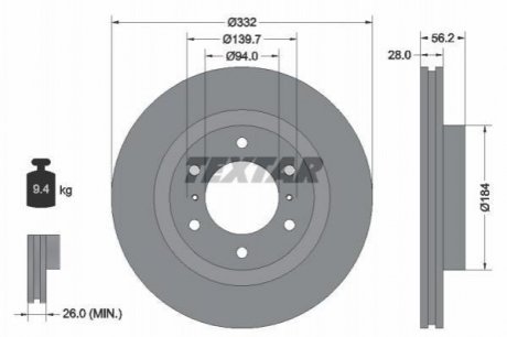 Диск тормозной (передний) Mitsubishi Pajero IV 07- (332x28) PRO TEXTAR 92167203