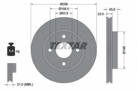 Диск тормозной (передний) Ford Fiesta 08- (258x23) PRO (заменено 92176005) TEXTAR 92176003 (фото 1)