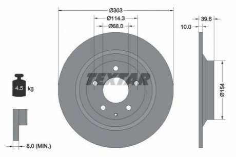 Диск тормозной (задний) Mazda CX-5 11-/CX-8/ CX-30 18- (303x10) PRO TEXTAR 92242703 (фото 1)