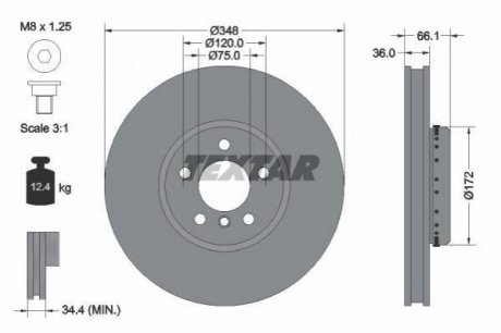 Диск тормозной (передний) BMW 5 (F10/F11)/6 (F12/F13)/7 (F01-F04) 09- (348x36) (L) PRO+ TEXTAR 92253725