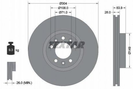 Диск тормозной (передний) Citroen Jumpy/Peugeot Expert 16-(304x28) PRO TEXTAR 92287203