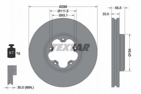 Диск тормозной (передний) Ford Transit 13-(RWD) (288x33) PRO TEXTAR 93260603