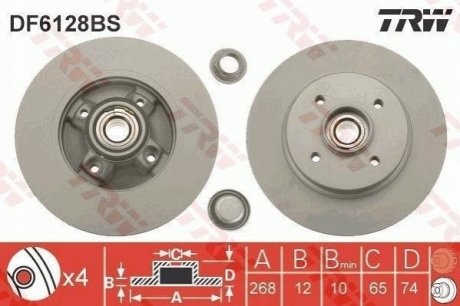 Гальмівний диск з підшипником AUTOMOTIVE TRW DF6128BS