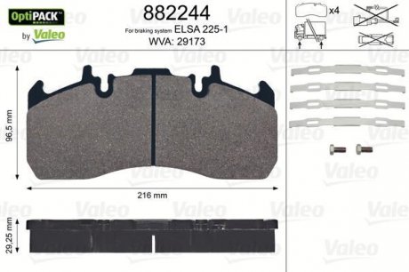 Колодки гальмівні, з монтажним комплектом WVA 293173 VL Valeo 882244