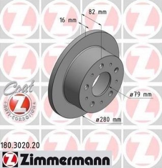 Диск тормозной (задний) Fiat Ducato 02-(280x16) (с покрытием) (полный) ZIMMERMANN 180.3020.20