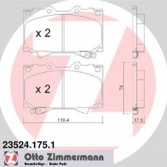 Колодки гальмівні (передні) Toyota Land Cruiser 90-07- (Sumitomo) ZIMMERMANN 23524.175.1