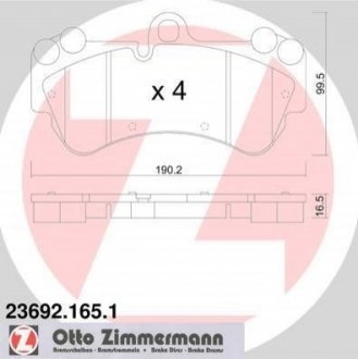 Колодки тормозные (передние) Porsche Cayenne/VW Touareg 02-10 (Brembo) (190.2x99,5x16.5) ZIMMERMANN 23692.165.1