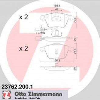 Колодки тормозные (передние) Audi A6 97-05 (с датчиками) (Ate-Teves) ZIMMERMANN 23762.200.1