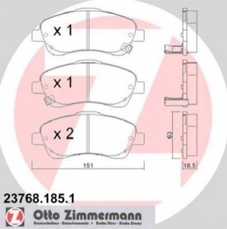 Колодки гальмівні (передні) Toyota Avensis/Corolla 03-09 (Bendix-Bosch) ZIMMERMANN 23768.185.1