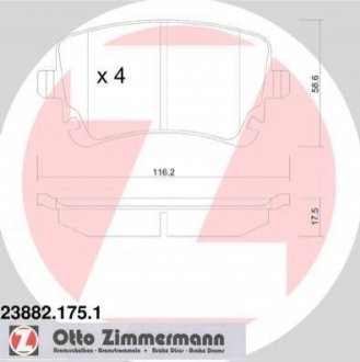 Колодки тормозные (задние) VW T5 03-15 (Lucas-Girling) ZIMMERMANN 23882.175.1 (фото 1)
