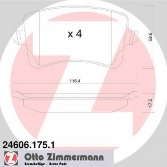 Колодки тормозные (задние) Audi A4/A5/Q5 1.8TFSI-3.2FSI 06- (Lucas-Girling) ZIMMERMANN 24606.175.1 (фото 1)