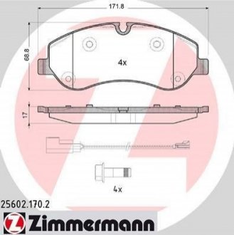 Колодки тормозные (передние) Ford Transit 12-(TRW) (с датчиками) ZIMMERMANN 25602.170.2 (фото 1)