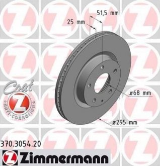Диск тормозной (передний) Mazda 3 1.5D/2.0/2.2D 13-/CX-3 15-(295x25)(с покрытием)(вентил.) ZIMMERMANN 370.3054.20 (фото 1)
