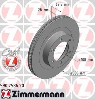 Диск тормозной (передний) Toyota Land Cruiser 3.0-4.0 D 02-10 (338x28) (с покрытием) (вентилированный) ZIMMERMANN 590.2586.20 (фото 1)